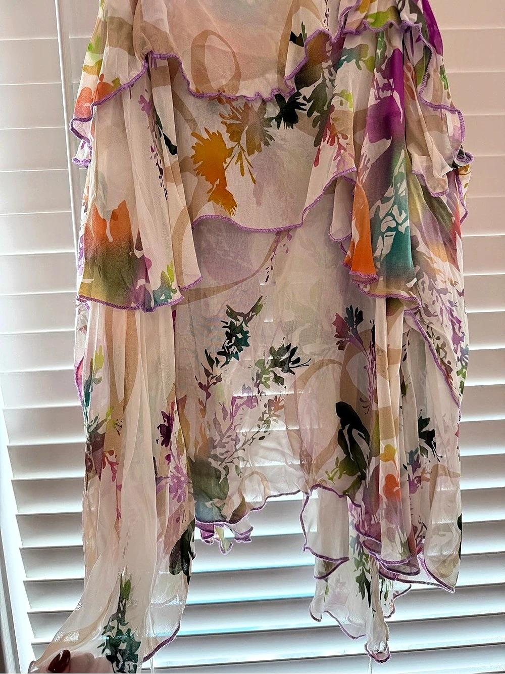 Anthropologie Floral Sheer Ruffle Tank XL